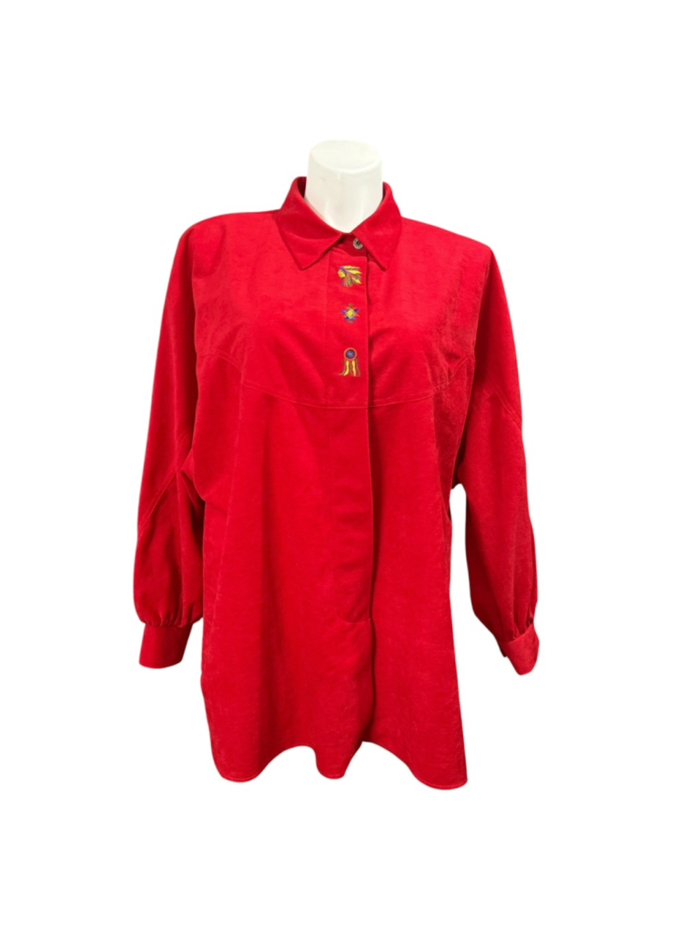 Vintage 90s A.C. Sport 24W Red Blouse Southwestern Embroidered Western USA